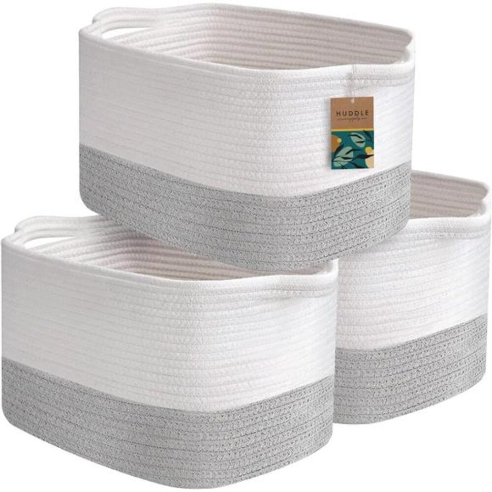Washable Woven Storage Baskets for Organizing - 3-Pack Cotton Rope Basket